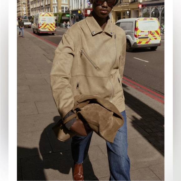 ZARA FAUX SUEDE BIKER JACKET - Picture 8 of 16